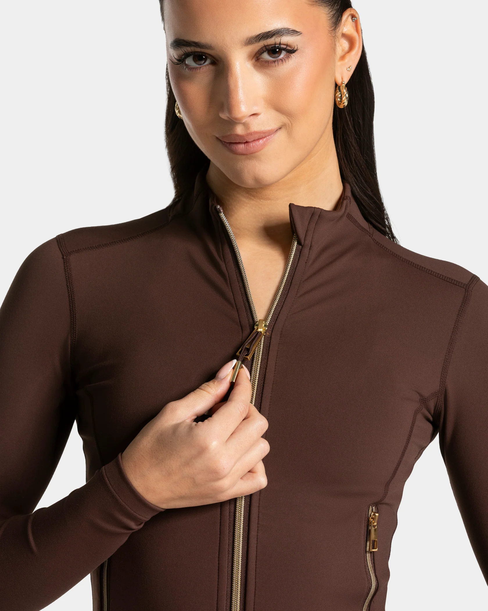 Allrounder Shaping Zip Jacke "Espresso - Gold" - Image 4