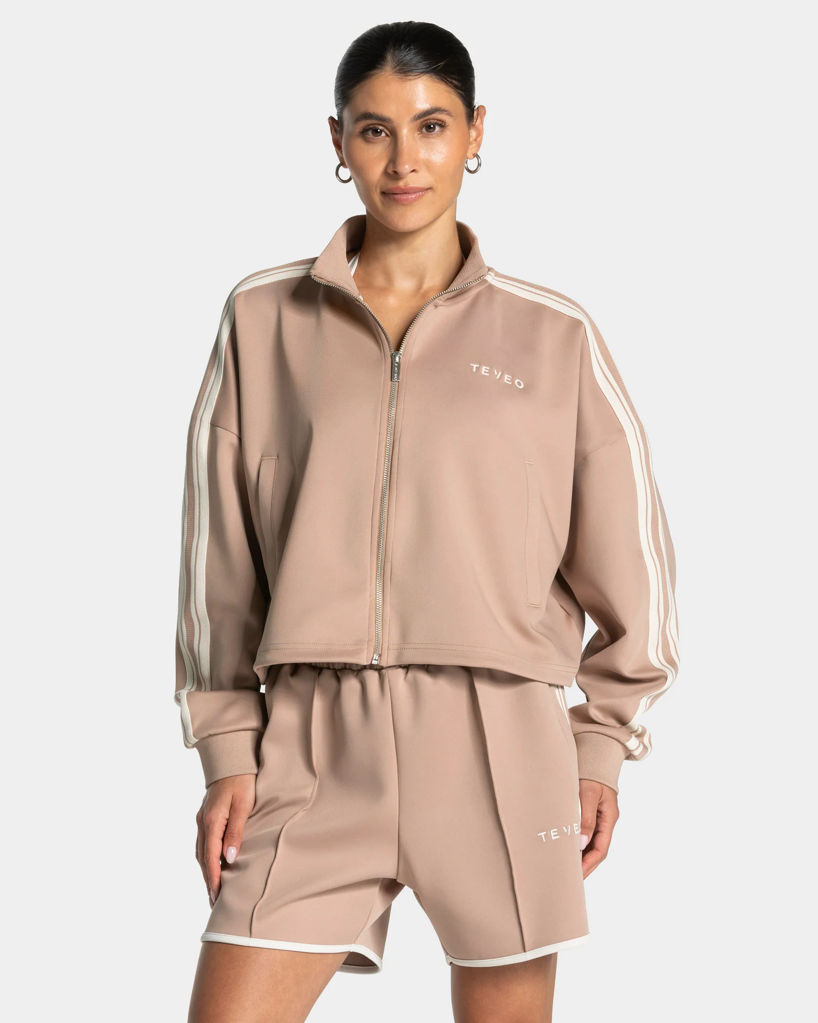Club Cropped Zip Jacke "Beige"