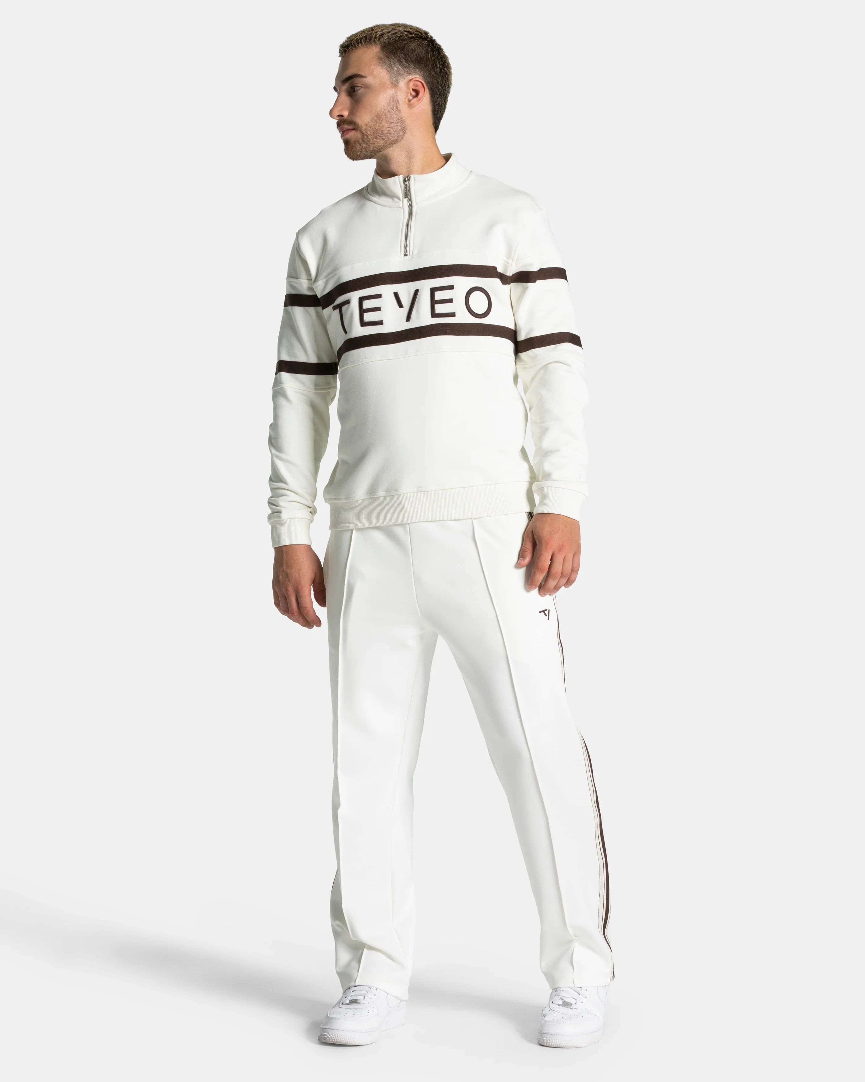 Club Half Zip Sweater "Off White - Espresso" - Image 3