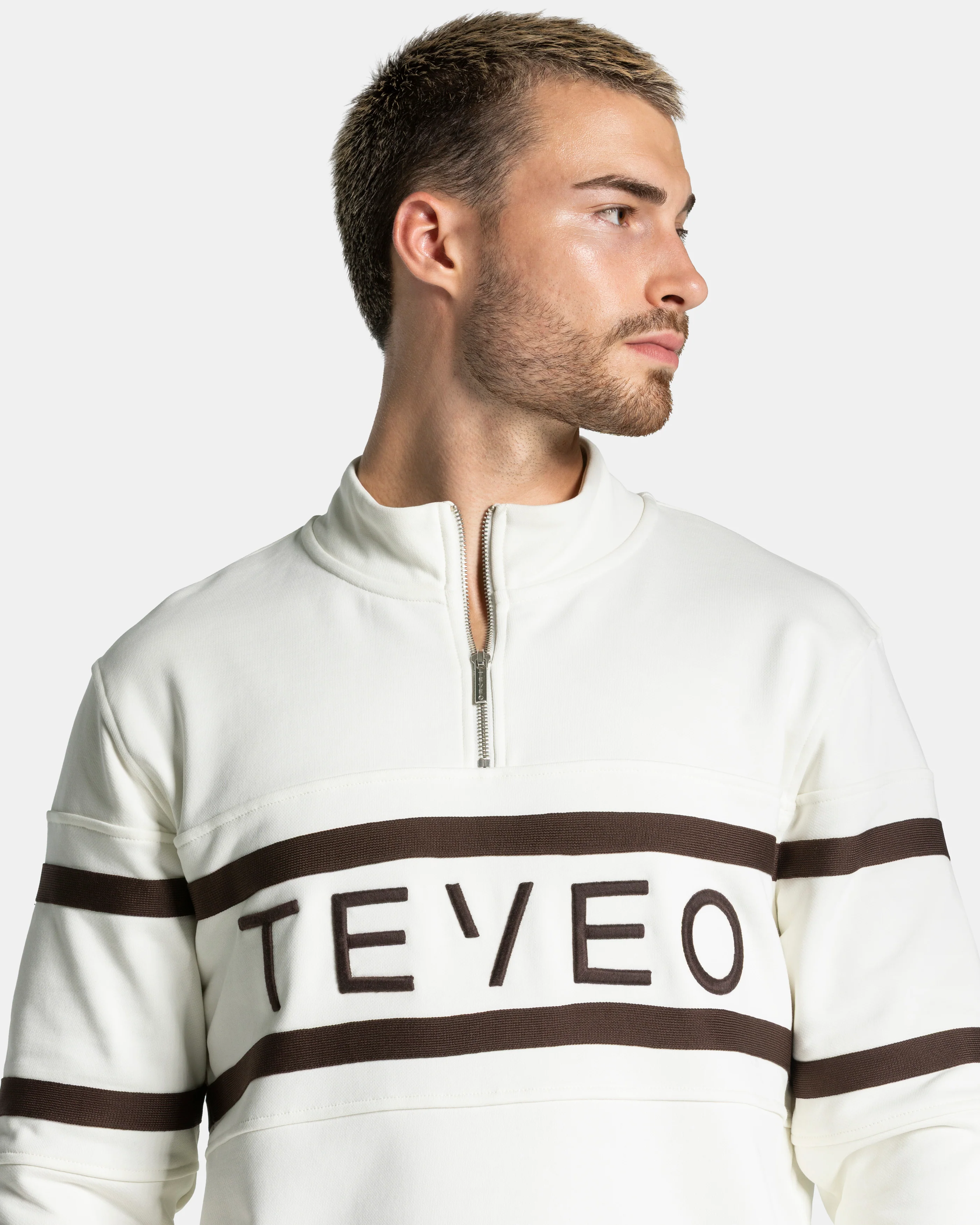 Club Half Zip Sweater "Off White - Espresso" - Image 4