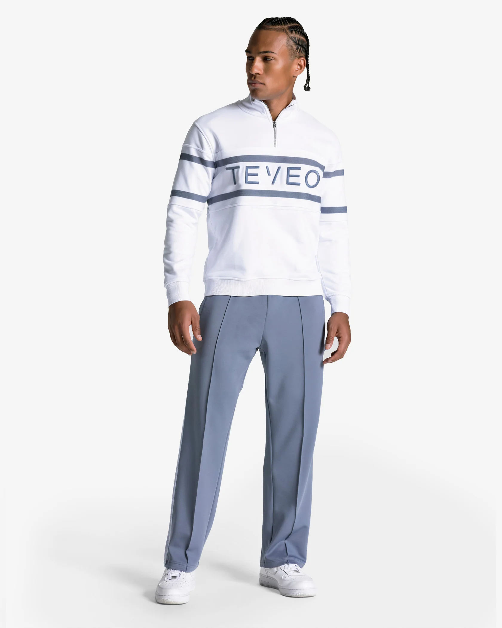 Club Half Zip Sweater "Weiß - Stahlblau" - Image 3