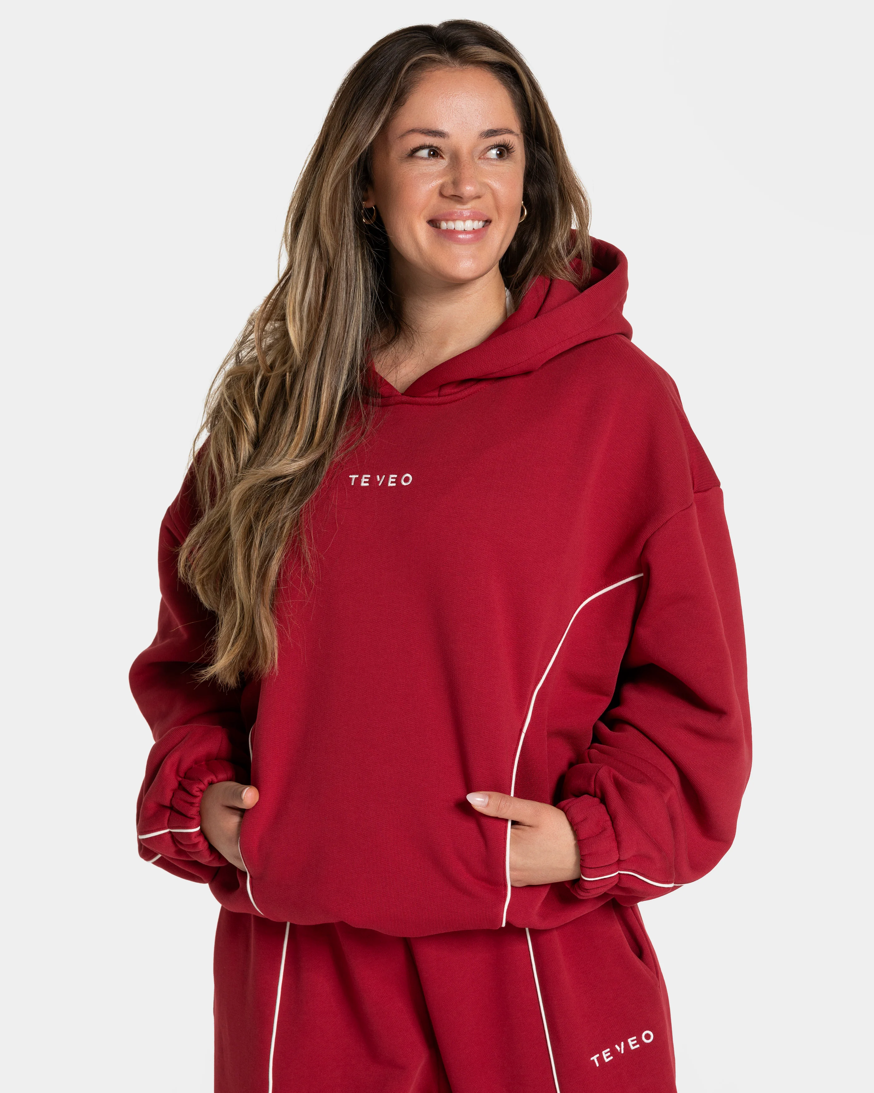 Contrastline Hooded Sweater "Cherry" - Image 4