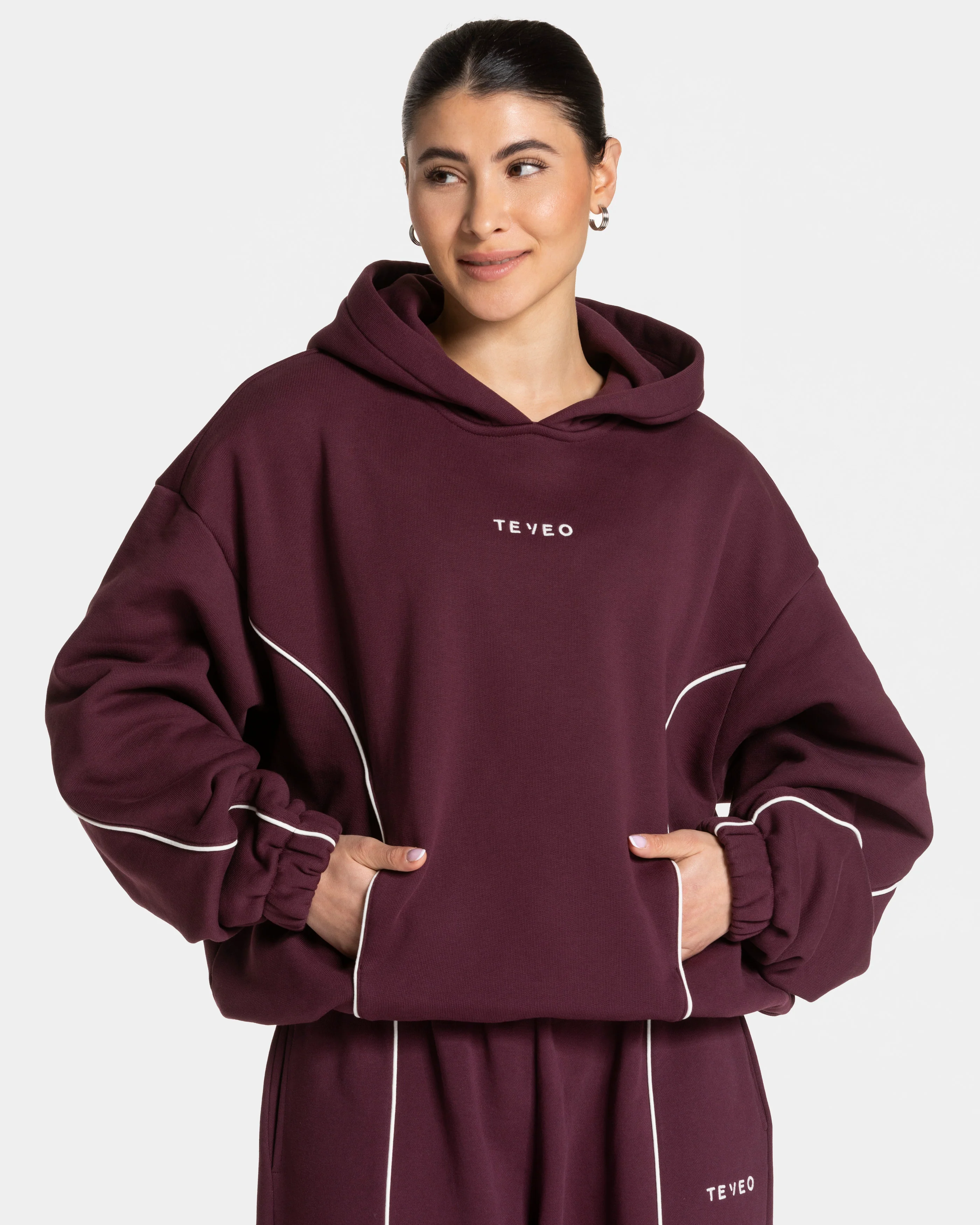 Contrastline Hooded Sweater "Pflaume"