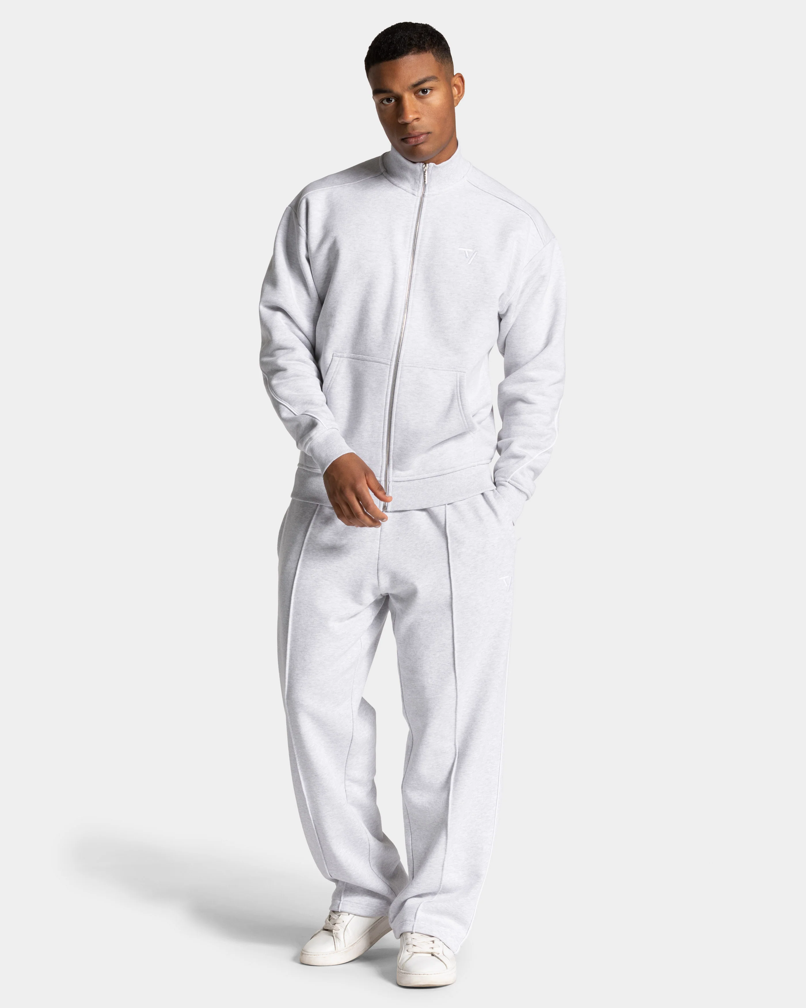 Contrastline Zip Sweater "Weiß Meliert - Weiß" - Image 3