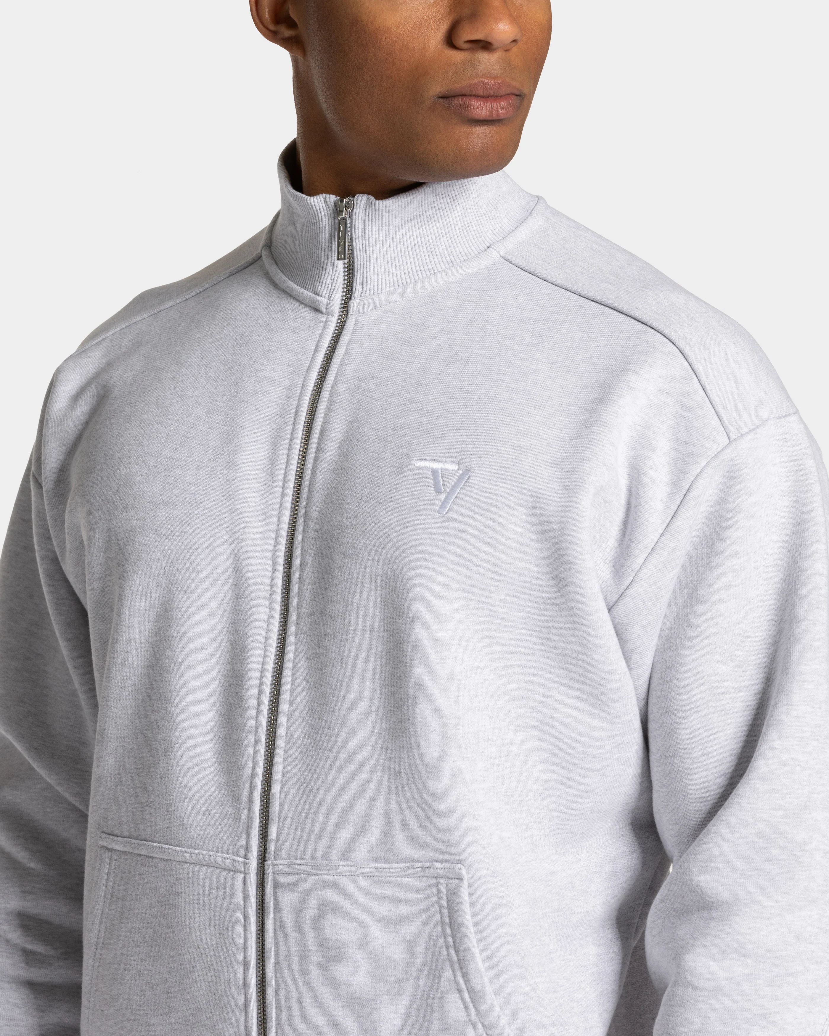 Contrastline Zip Sweater "Weiß Meliert - Weiß" - Image 4