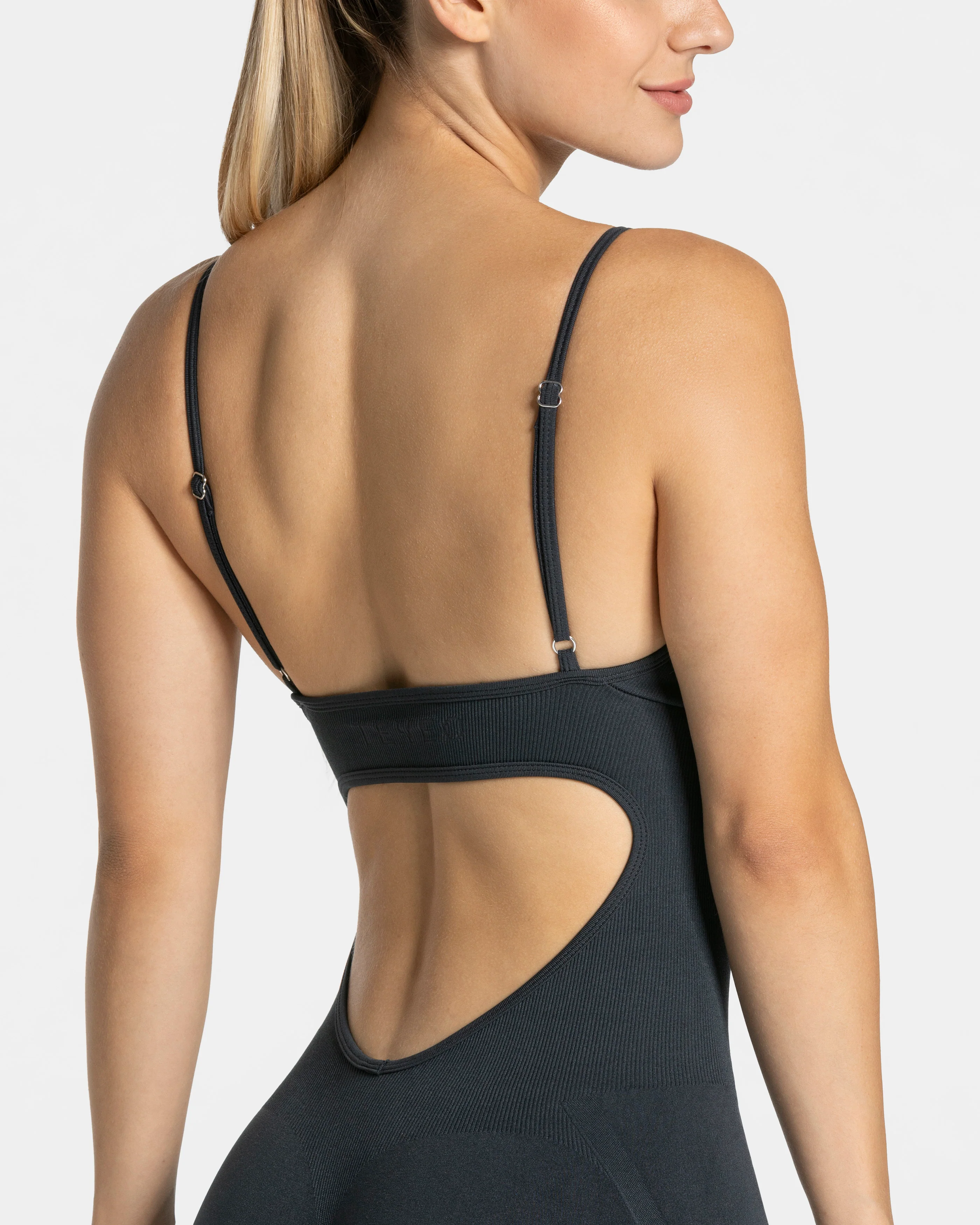 Essence V-Back Covert Scrunch Shorts Jumpsuit "Ebony" - Image 4