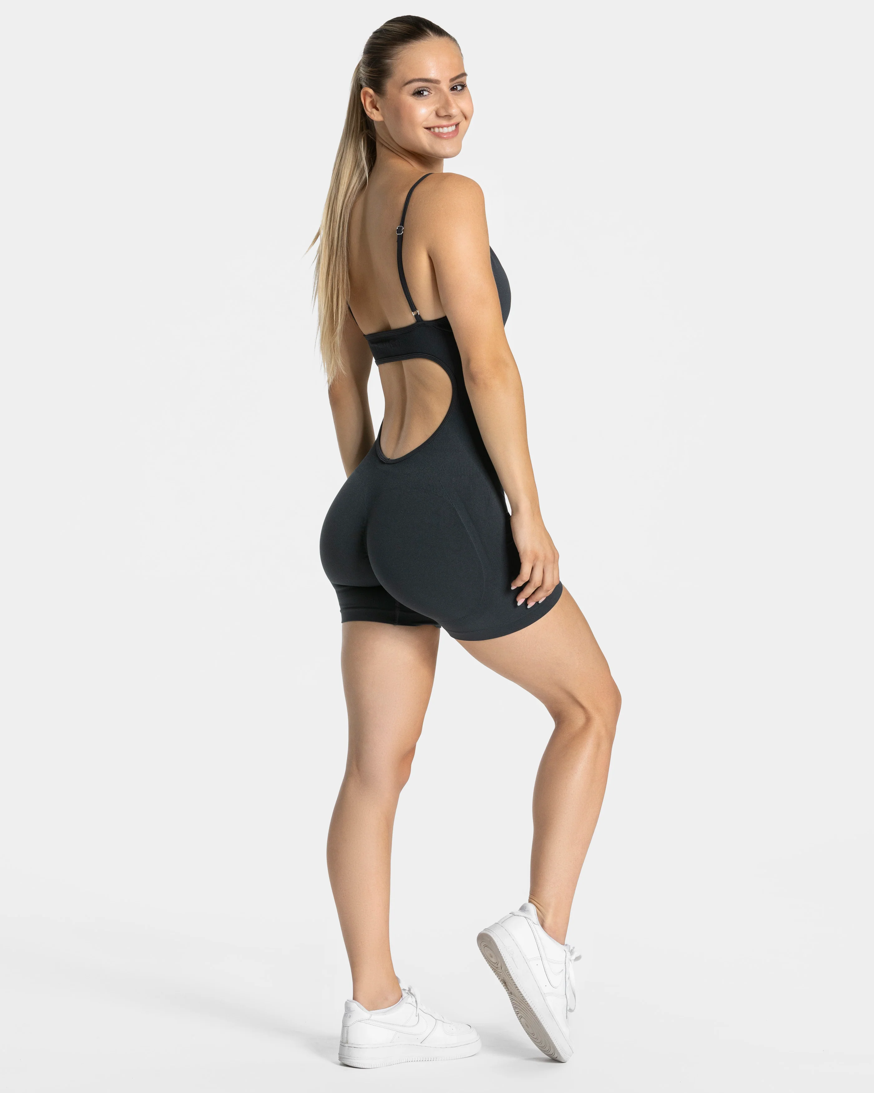 Essence V-Back Covert Scrunch Shorts Jumpsuit "Ebony" - Image 5