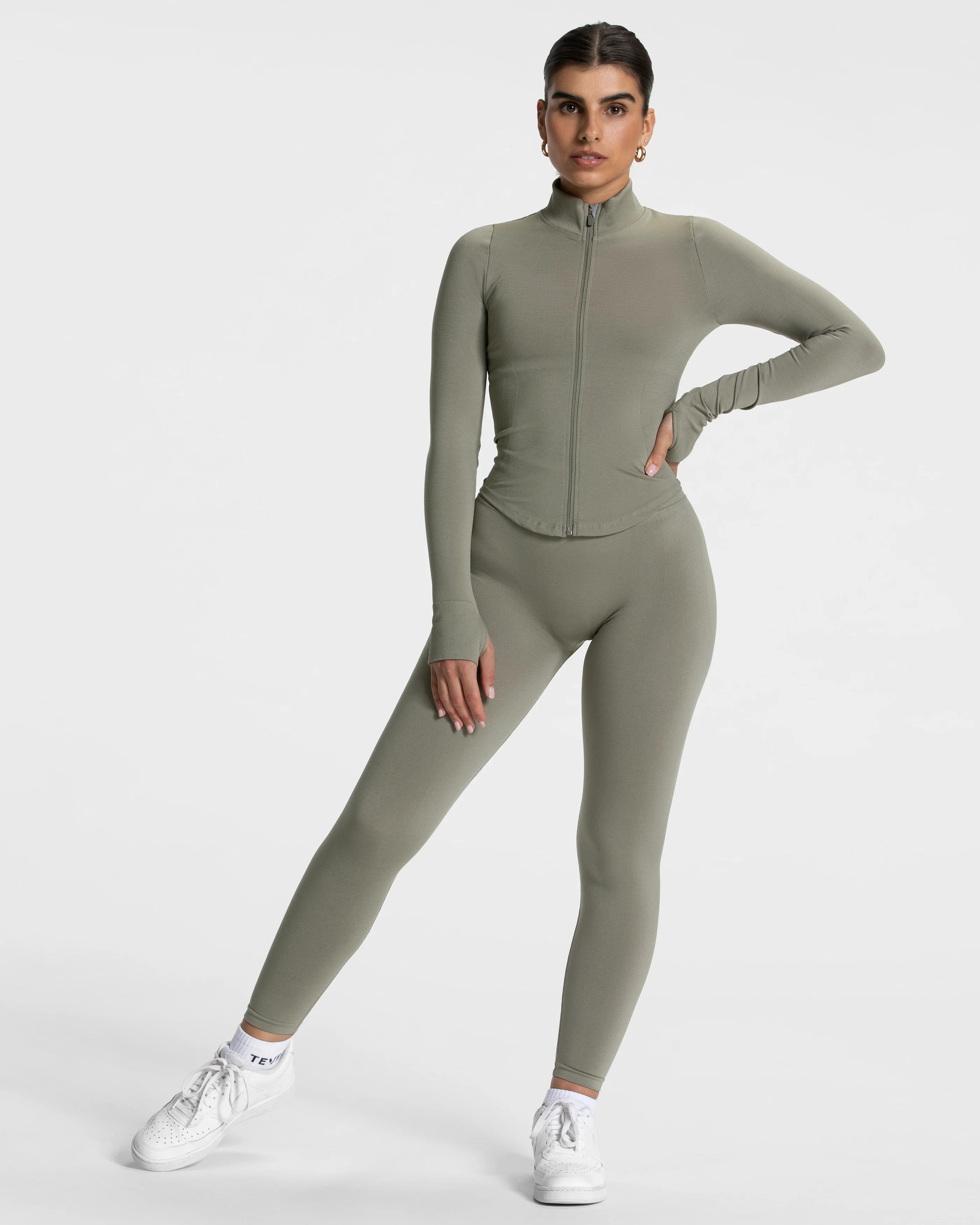 Femme Shaping Zip Jacke "Khaki" - Image 3