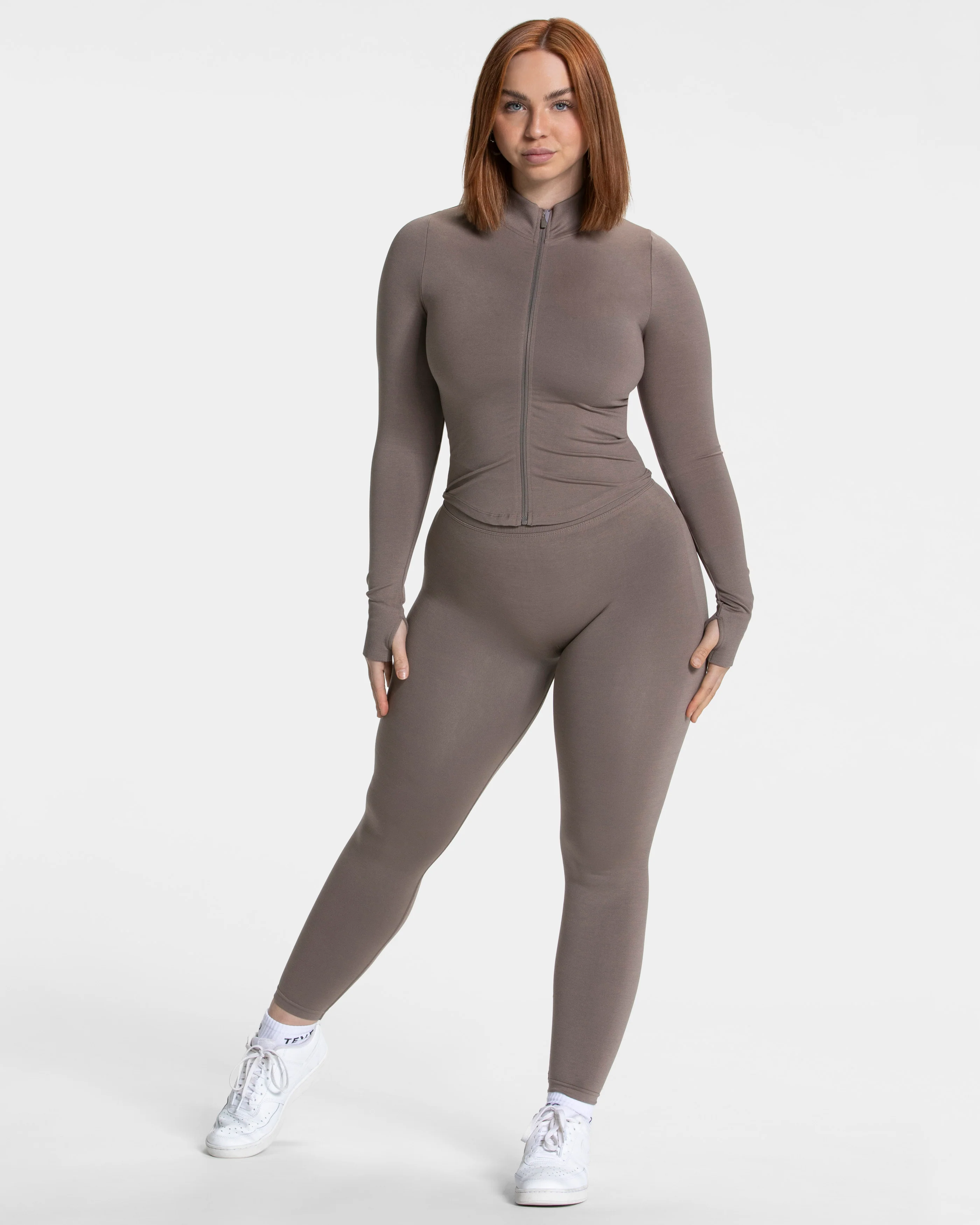Femme Shaping Zip Jacke "Mokka" - Image 3