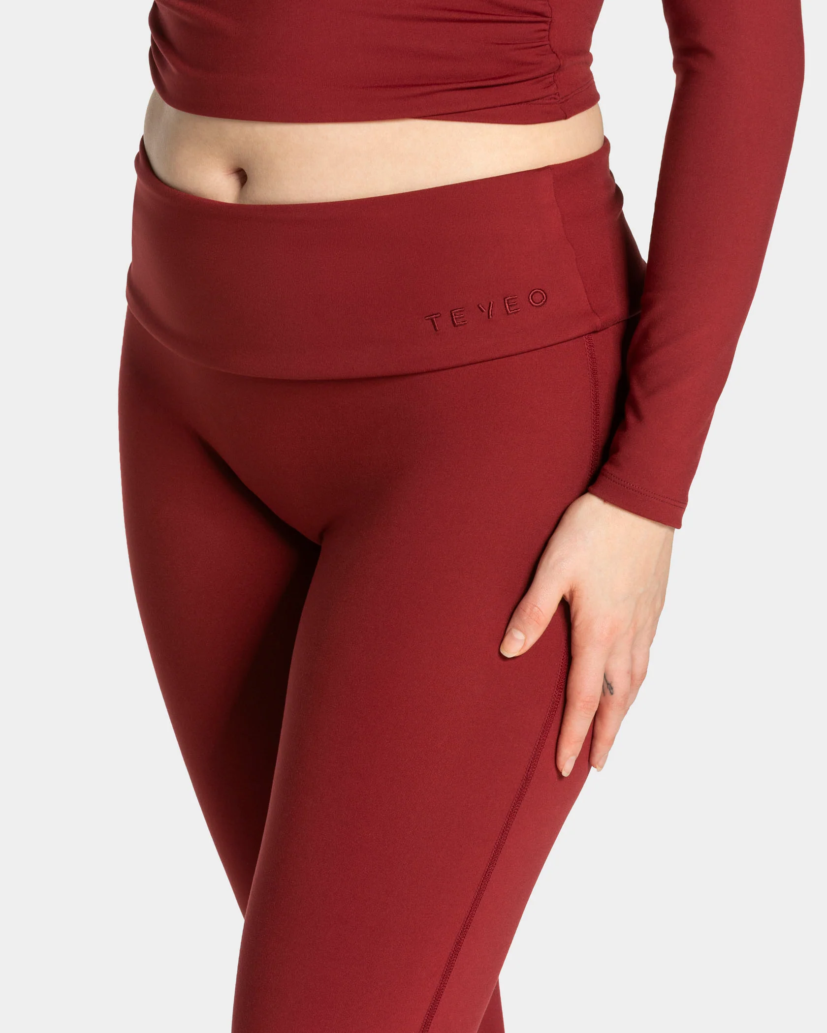 Mellow Fold Over Flared Leggings Regular "Weinrot" - Image 4